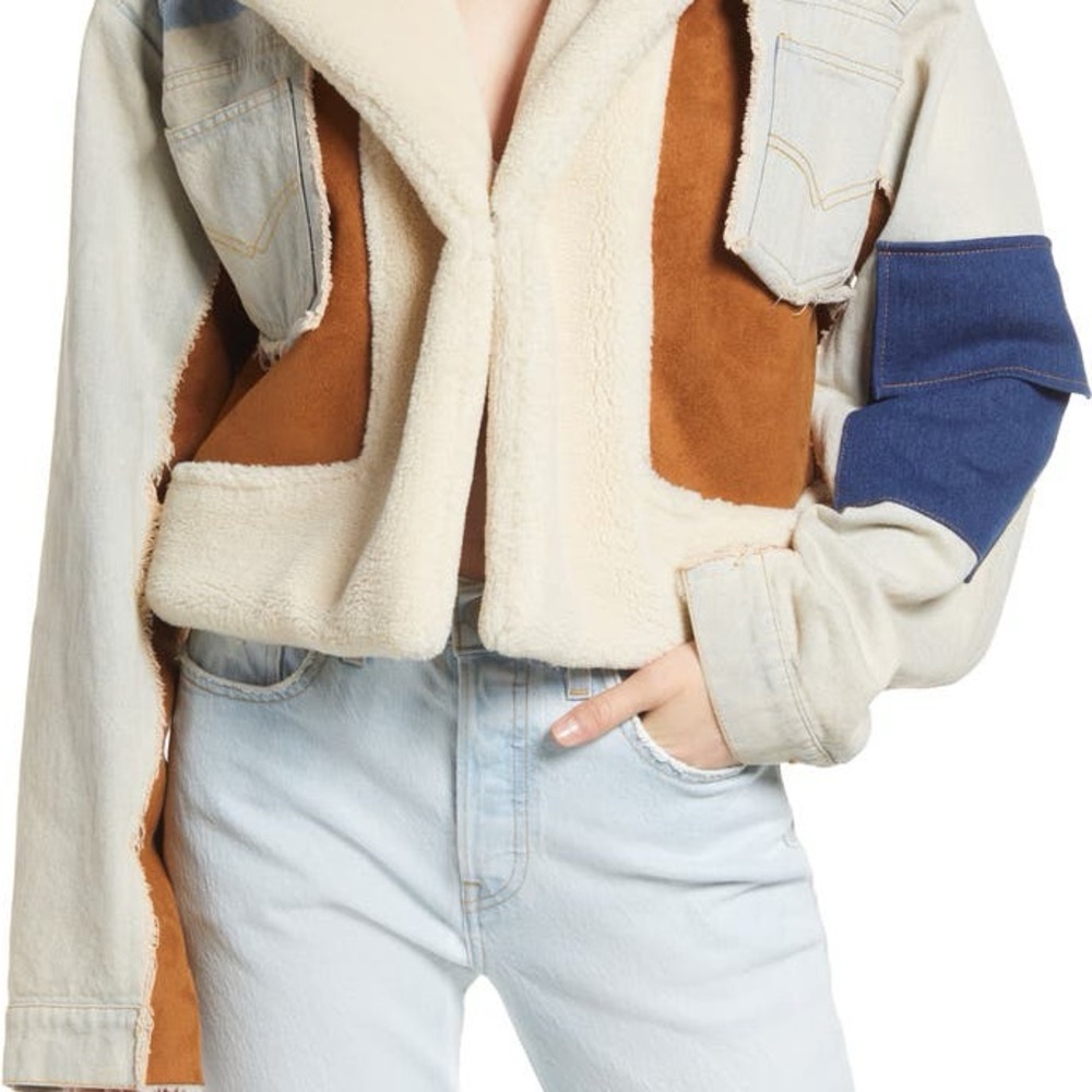Colorblock Denim and Suede Jacket